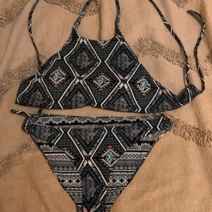 Geometric Pattern reversible halter bikini set